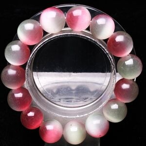 13.8mm Natural Watermelon Cat Eye Crystal Gemstone Round Beads Bracelet